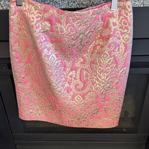 Sunny Leigh Pink and Gold Patterned Pencil Skirt